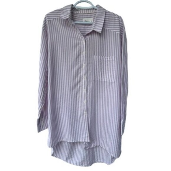 By Anthropologie striped button down shirt lavender , white women's size M - Picture 2 of 8